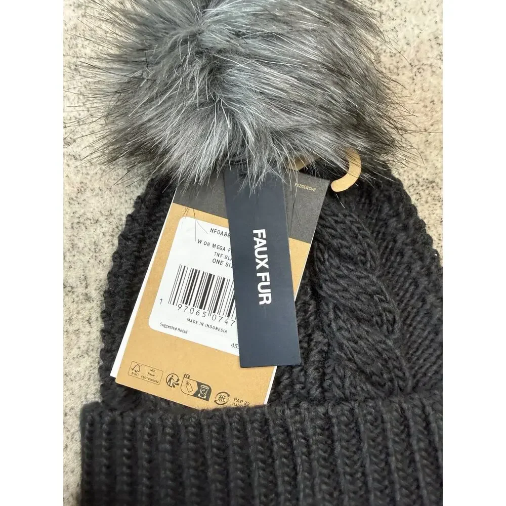 The North Face Women's Oh Mega Fur Pom Beanie | Deep Fit One Size, Tnf Black